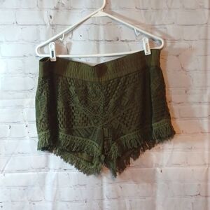 Vanilla Star Womans Green Crochet Shorts  XL